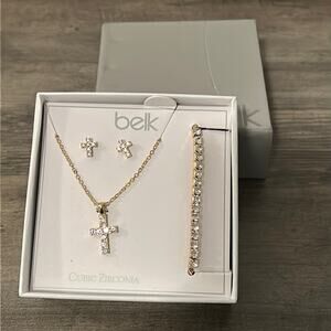 Belk Cubic Zirconia Cross Necklace Earrings Bracelet Set. New in Box!  B2
